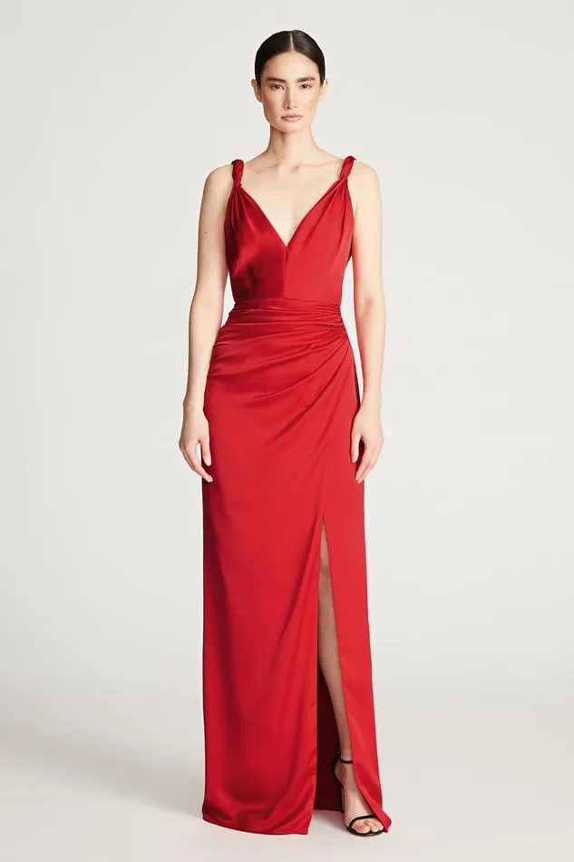 Gowns Women Halston Yvette Gown In Satin Crimson