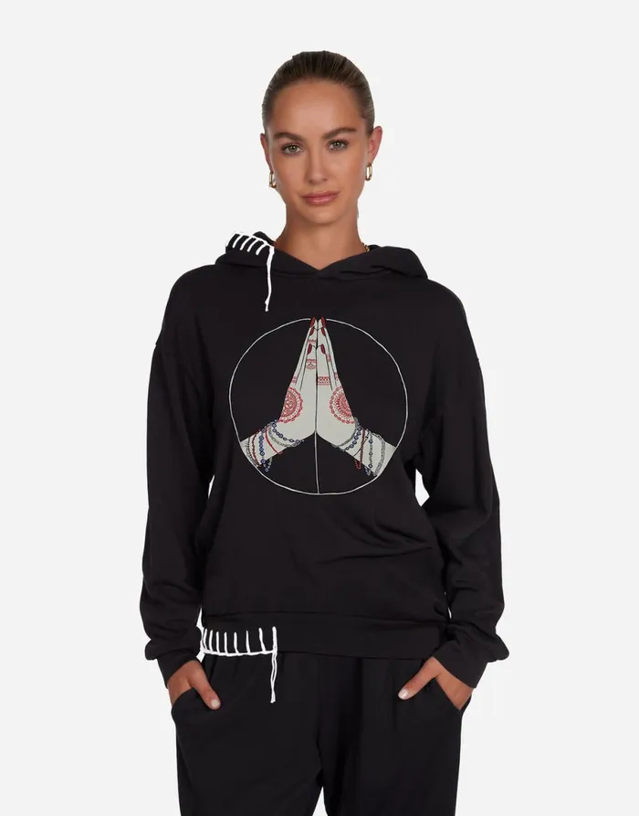 Harmony Peace Love Serenity Black Women039s Lauren Moshi Hoodies