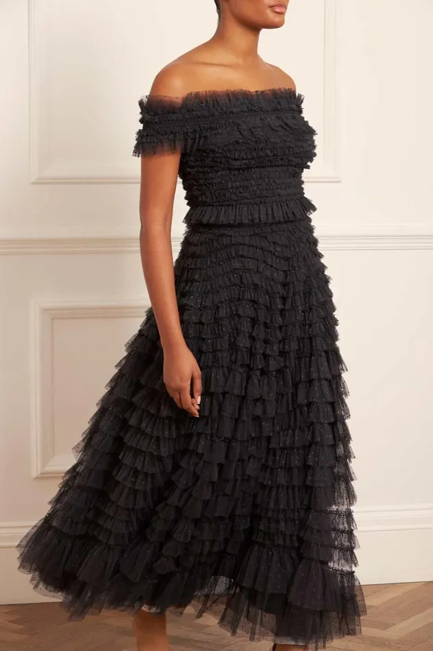 Hattie Smocked OffShoulder Top Black Women Needle and Thread Tops