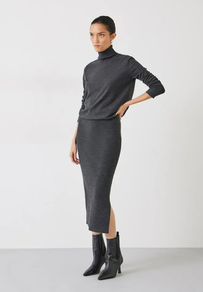 Hush Dresses Women Harper Roll Neck Midi Dress Charcoal Marl