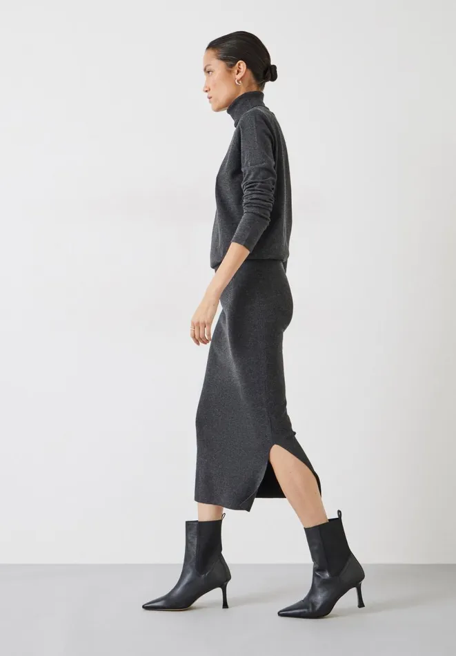 Hush Dresses Women Harper Roll Neck Midi Dress Charcoal Marl