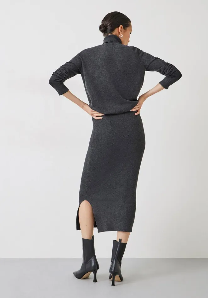 Hush Dresses Women Harper Roll Neck Midi Dress Charcoal Marl