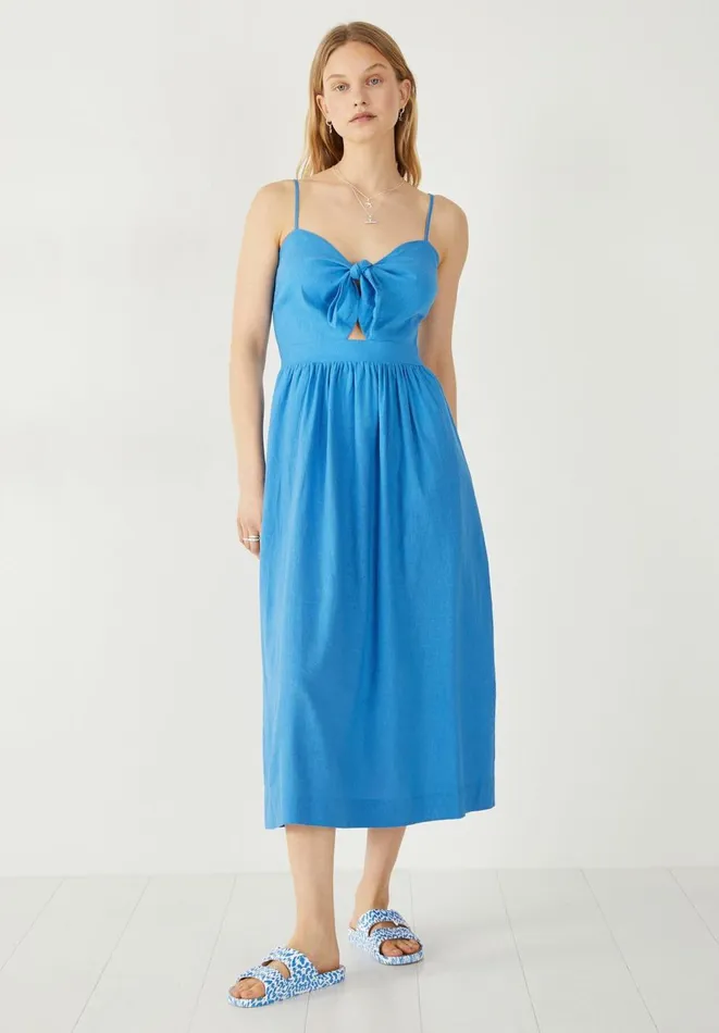 Hush Dresses Women May Linen Midi Dress Light Blue