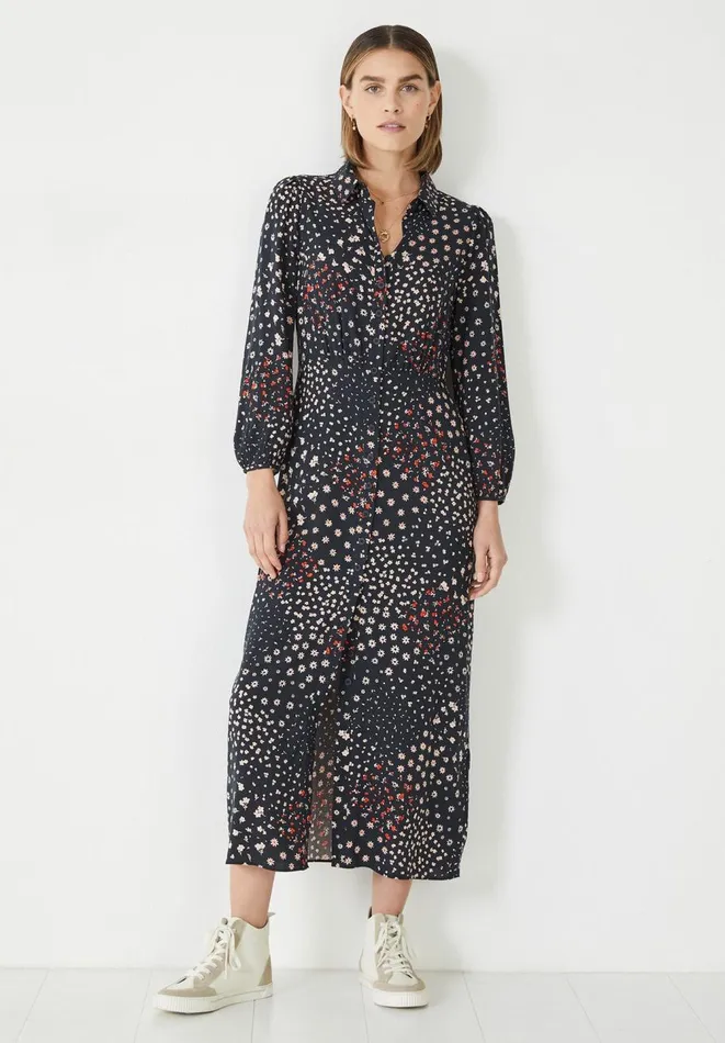 Hush Dresses Women Millie Midi Shirt Dress Floral Patchwork Navy