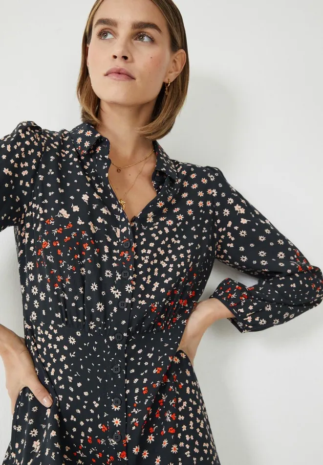 Hush Dresses Women Millie Midi Shirt Dress Floral Patchwork Navy