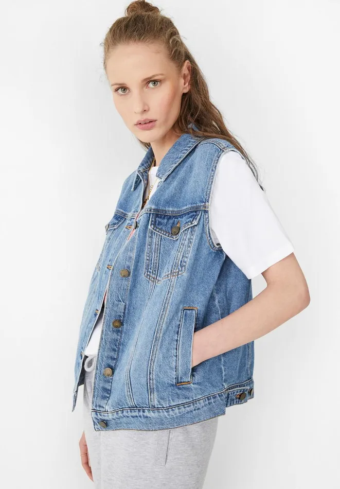 Hush Jackets and Coats Women Sleeveless Denim Jacket Light Blue Wash