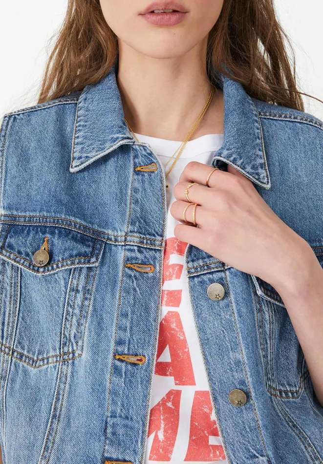 Hush Jackets and Coats Women Sleeveless Denim Jacket Light Blue Wash