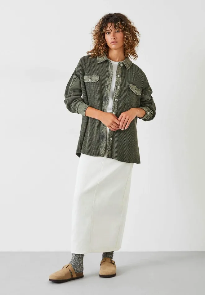 Hush Jackets and Coats Women Wanda Waffle Jersey Shacket Khaki