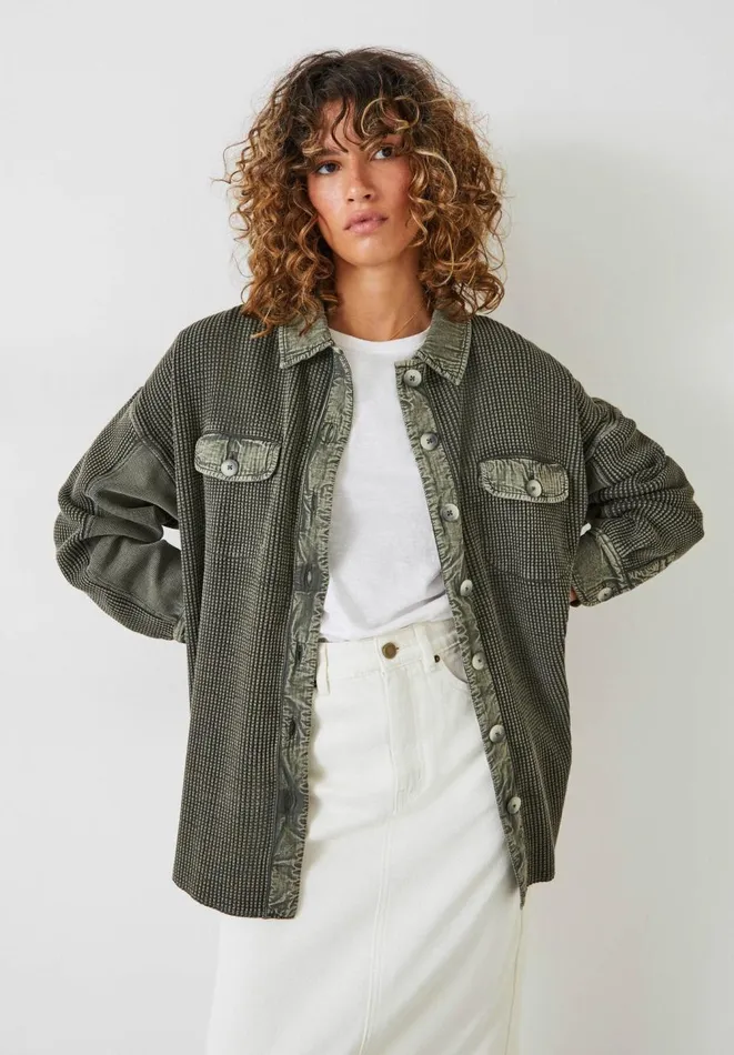 Hush Jackets and Coats Women Wanda Waffle Jersey Shacket Khaki