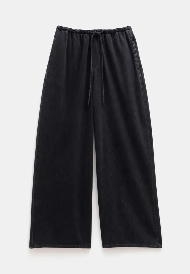 Hush Jeans Women Clio Wide Leg Tie Waist Jeans Washed Black Hush Jeans Women Clio Wide Leg Tie Waist Jeans Washed Black