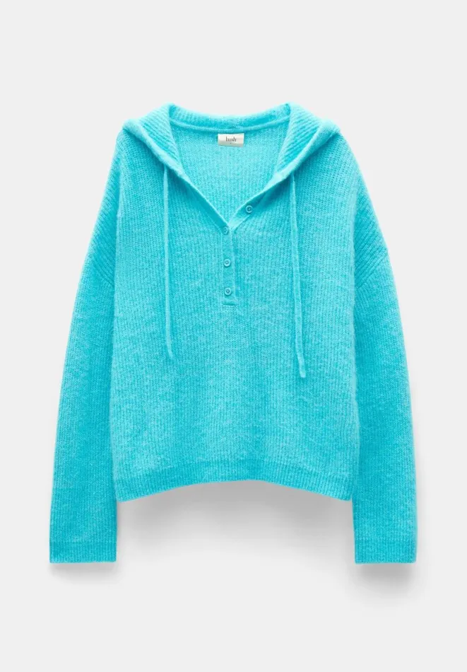 Hush Jumpers and Cardigans Women Halle Ribbed Wool Blend Hoodie Turquoise Blue Hush Jumpers and Cardigans Women Halle Ribbed Wool Blend Hoodie Turquoise Blue