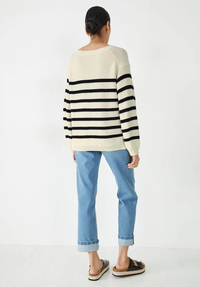 Hush Jumpers and Cardigans Women Kairi Striped Knitted Jumper Off White Navy Blue