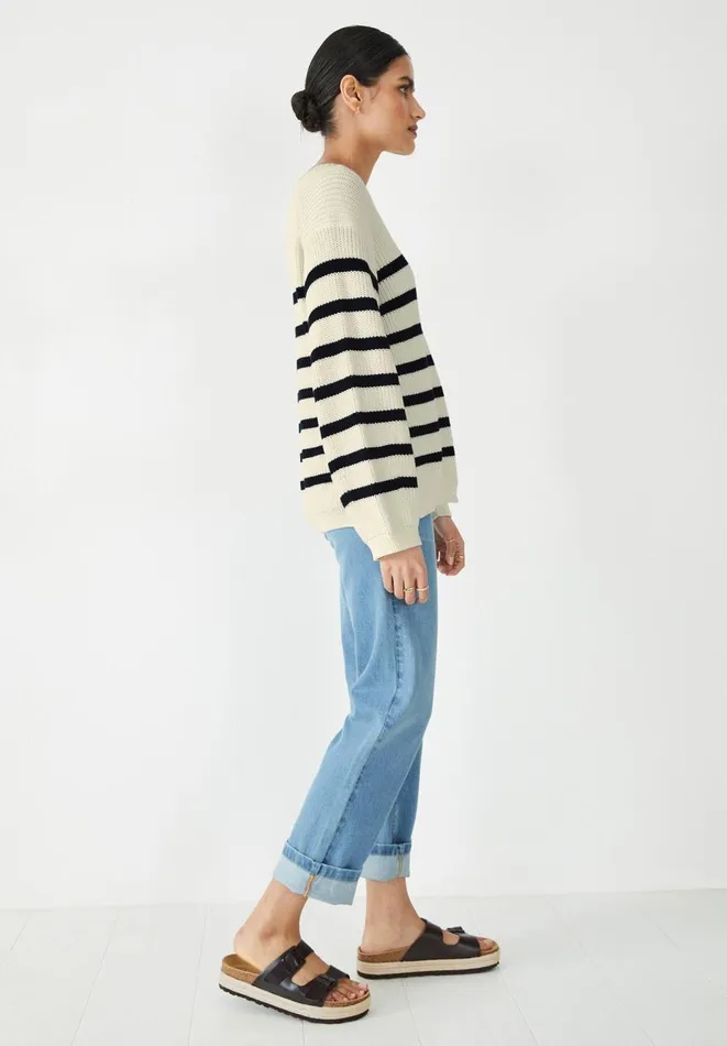 Hush Jumpers and Cardigans Women Kairi Striped Knitted Jumper Off White Navy Blue