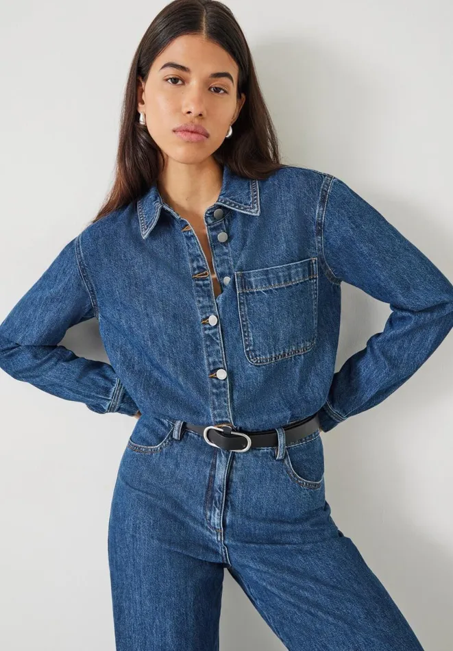 Hush Jumpsuits Women Evelyn Denim Relaxed Jumpsuit Mid Authentic Wash