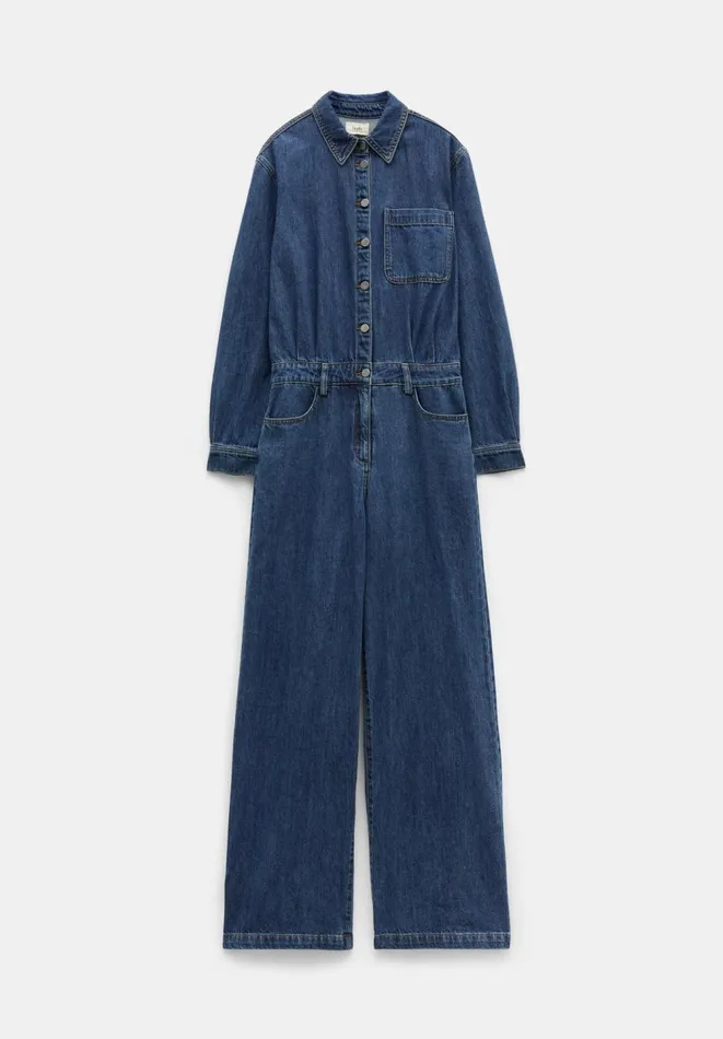 Hush Jumpsuits Women Evelyn Denim Relaxed Jumpsuit Mid Authentic Wash