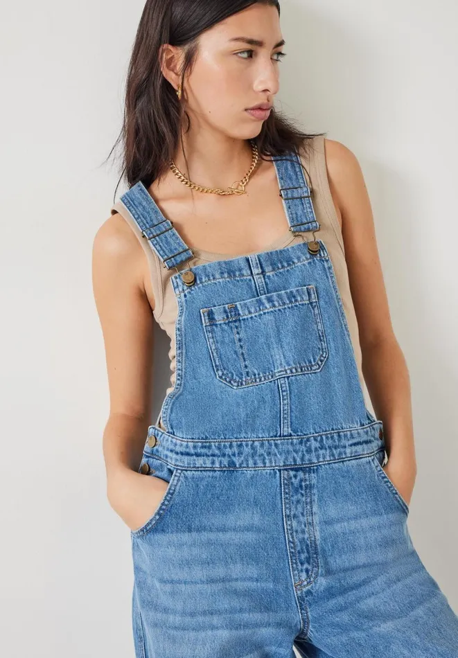 Hush Jumpsuits Women Maya Relaxed Straight Leg Dungarees Authentic Light Wash