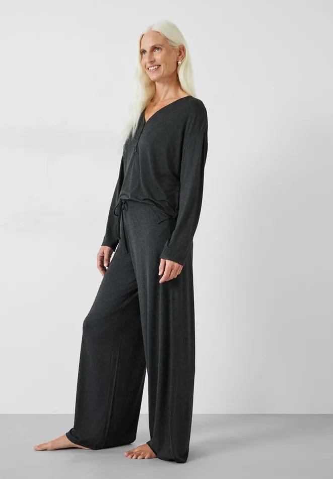 Hush Pyjamas and Nightwear Women Elmir Henley Jersey Pyjamas Charcoal Marl