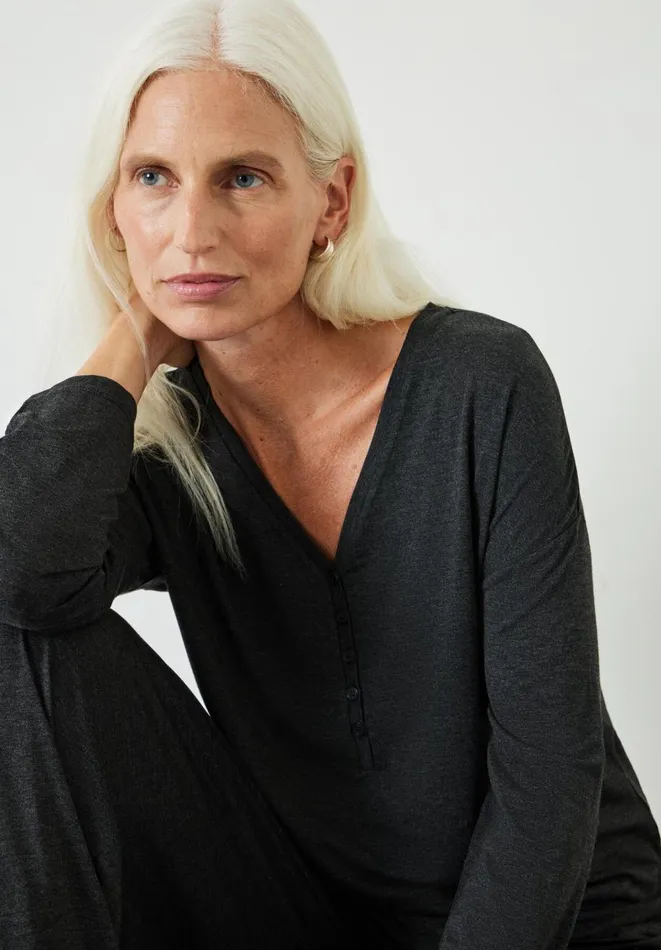 Hush Pyjamas and Nightwear Women Elmir Henley Jersey Pyjamas Charcoal Marl