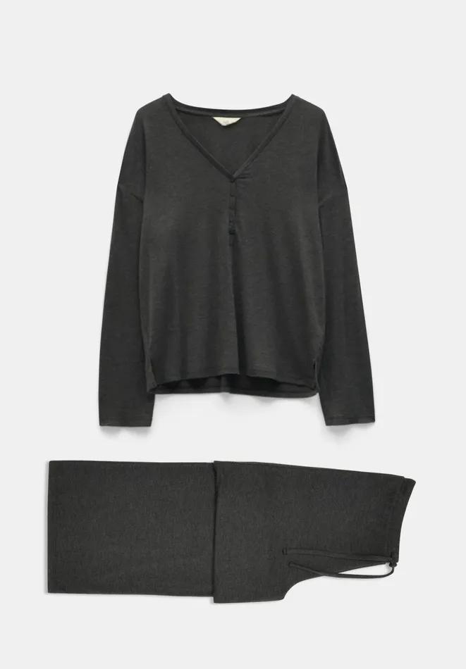 Hush Pyjamas and Nightwear Women Elmir Henley Jersey Pyjamas Charcoal Marl