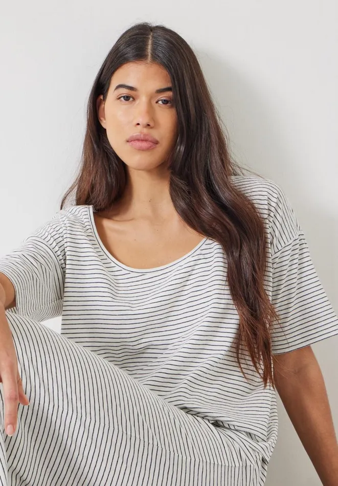 Hush Pyjamas and Nightwear Women Ezra Striped Jersey Pyjama Set Ecru Navy Stripe Hush Pyjamas and Nightwear Women Ezra Striped Jersey Pyjama Set Ecru Navy Stripe
