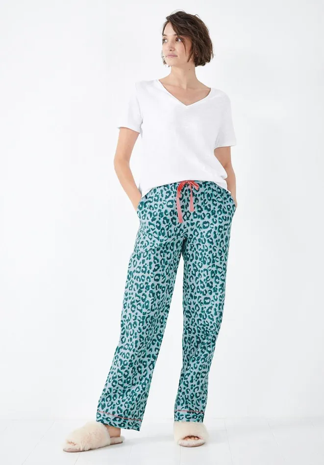 Hush Pyjamas and Nightwear Women Isla Printed Cotton PJ Trousers Leopard Shadow Bluegreen