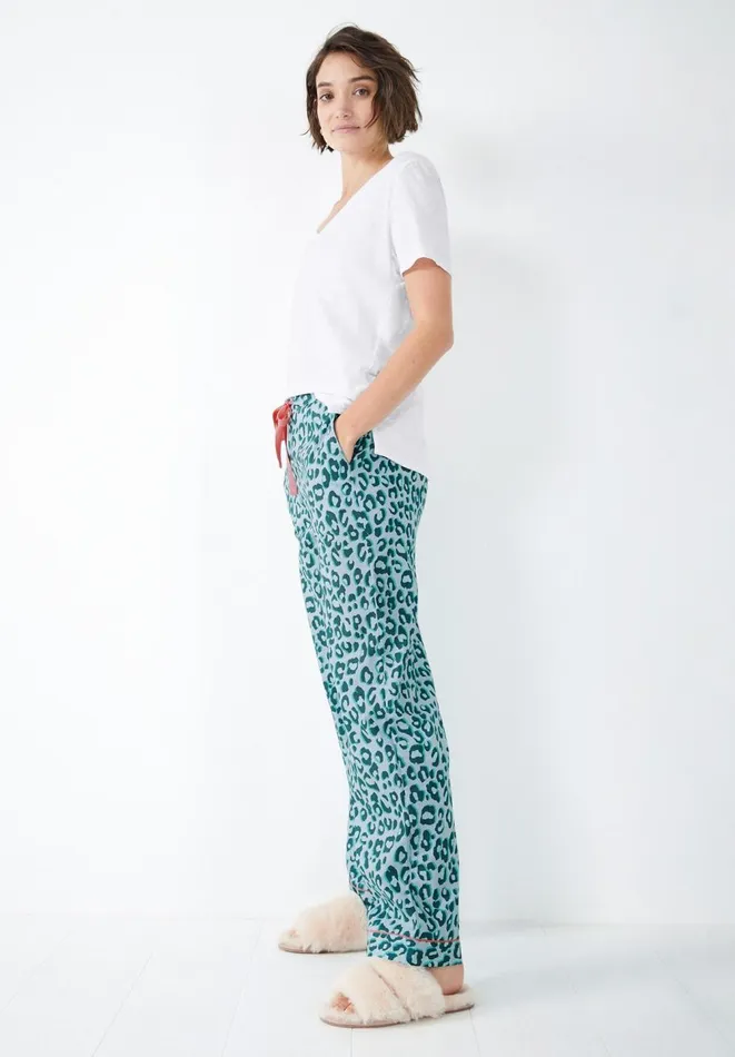 Hush Pyjamas and Nightwear Women Isla Printed Cotton PJ Trousers Leopard Shadow Bluegreen Hush Pyjamas and Nightwear Women Isla Printed Cotton PJ Trousers Leopard Shadow Bluegreen
