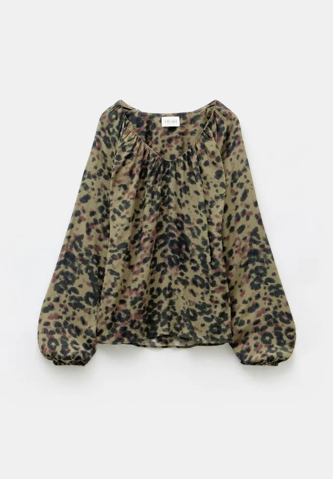 Hush Shirts and Blouses Women Elise VNeck Printed Blouse Khaki Animal Hush Shirts and Blouses Women Elise VNeck Printed Blouse Khaki Animal