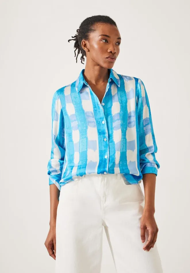 Hush Shirts and Blouses Women Rita Watercolour Check Shirt Watercolour Gingham Blue