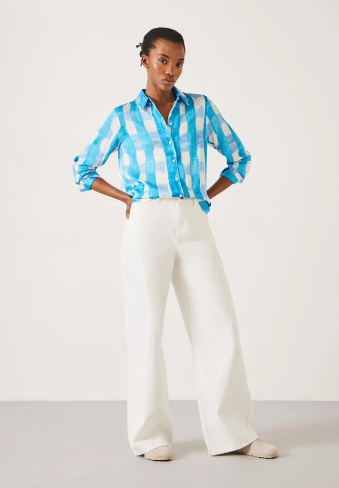 Hush Shirts and Blouses Women Rita Watercolour Check Shirt Watercolour Gingham Blue Hush Shirts and Blouses Women Rita Watercolour Check Shirt Watercolour Gingham Blue