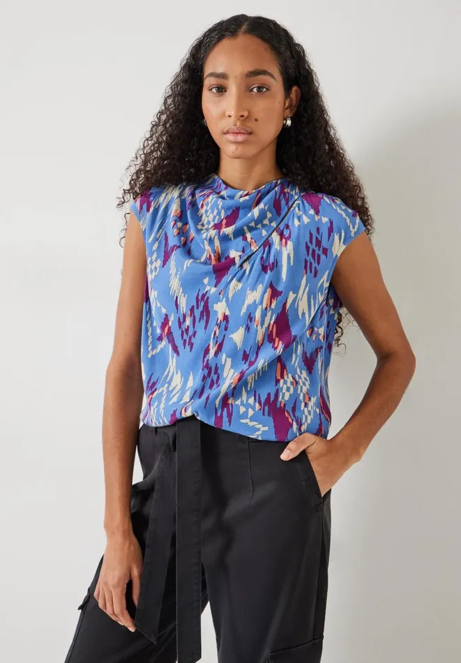Hush Shirts and Blouses Women Sienna CutOut Detail Top Irregular Ikat Blue