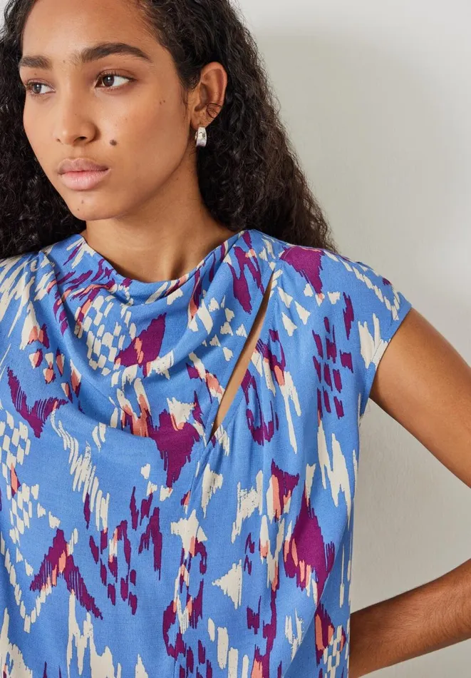 Hush Shirts and Blouses Women Sienna CutOut Detail Top Irregular Ikat Blue Hush Shirts and Blouses Women Sienna CutOut Detail Top Irregular Ikat Blue