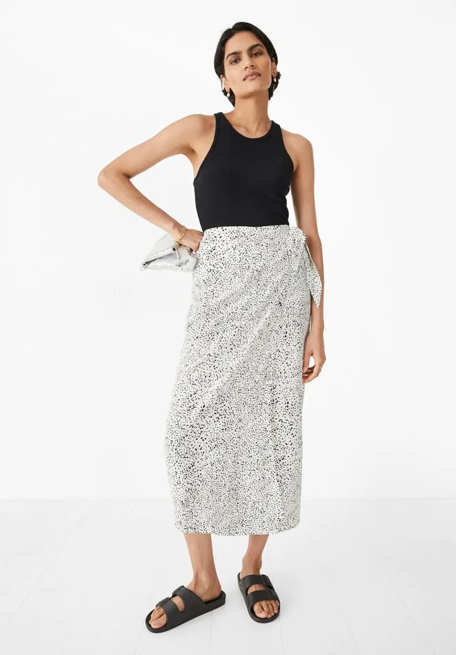 Hush Skirts Women Ivy Tie Wrap Skirt Speckled Dots Ecru