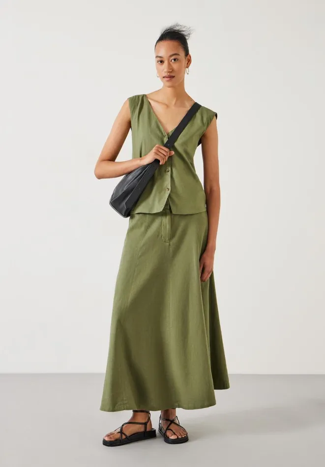 Hush Skirts Women Juliah ALine Linen Maxi Skirt Olive