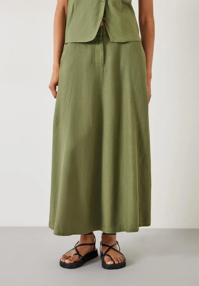 Hush Skirts Women Juliah ALine Linen Maxi Skirt Olive