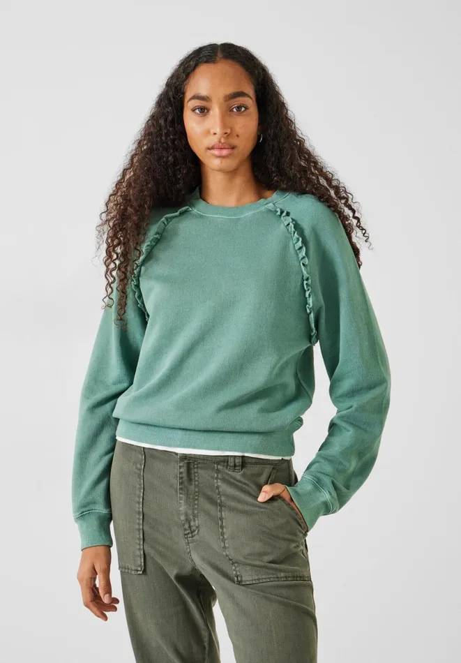 Hush Sweatshirts and Hoodies Women Amayah Cotton Ruffle Detail Sweatshirt Smokey Green