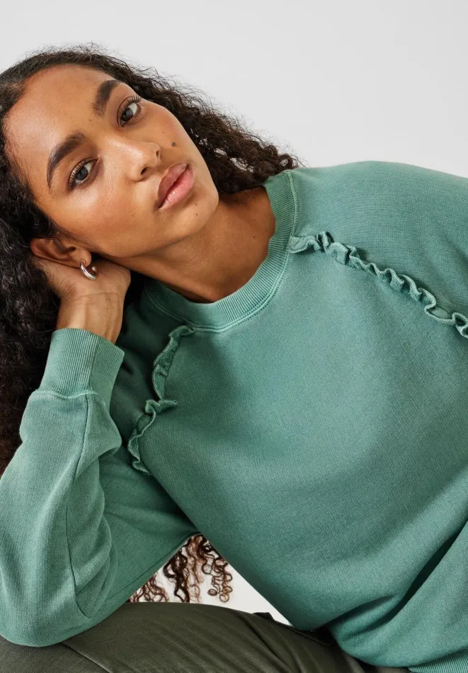 Hush Sweatshirts and Hoodies Women Amayah Cotton Ruffle Detail Sweatshirt Smokey Green