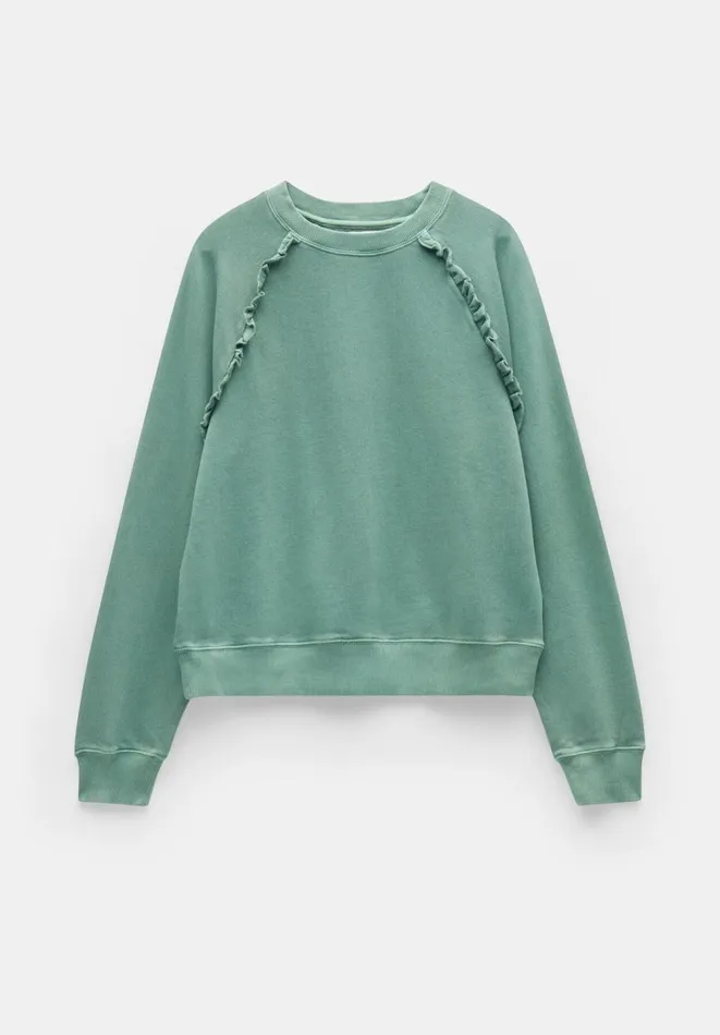 Hush Sweatshirts and Hoodies Women Amayah Cotton Ruffle Detail Sweatshirt Smokey Green