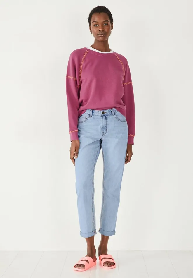 Hush Sweatshirts and Hoodies Women Contrast Stitch Sweatshirt Fuchsia Pink