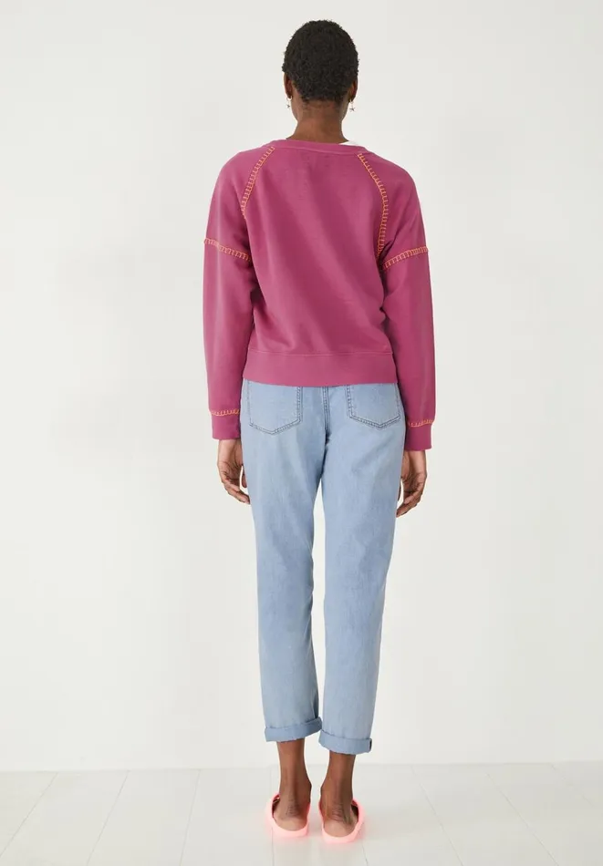 Hush Sweatshirts and Hoodies Women Contrast Stitch Sweatshirt Fuchsia Pink