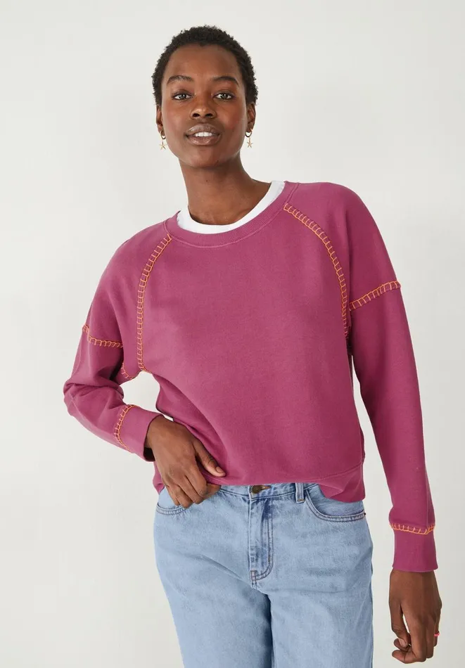 Hush Sweatshirts and Hoodies Women Contrast Stitch Sweatshirt Fuchsia Pink