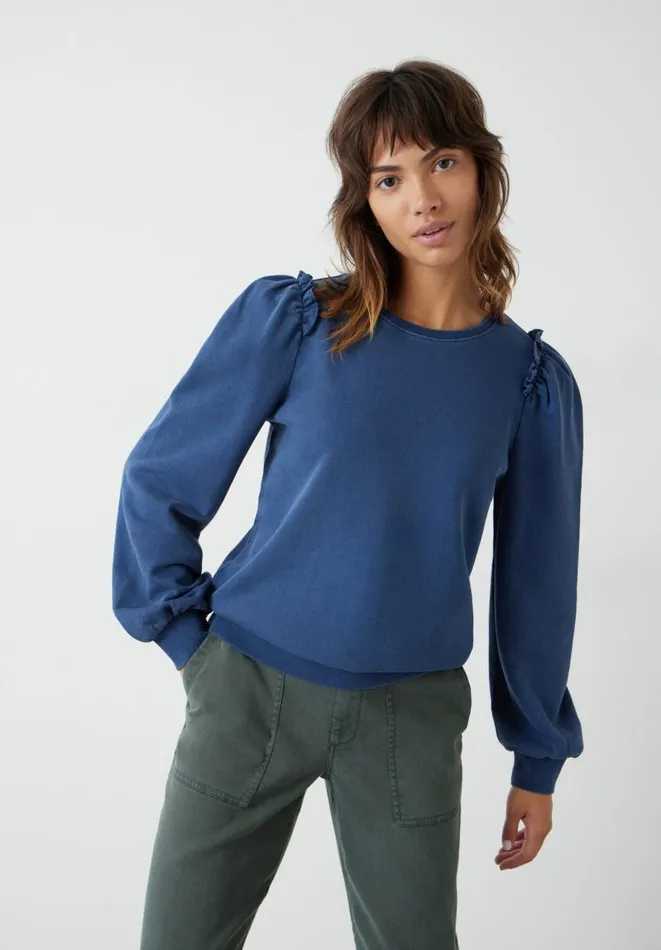 Hush Sweatshirts and Hoodies Women Emilia Cotton Ruffle Sweatshirt Navy