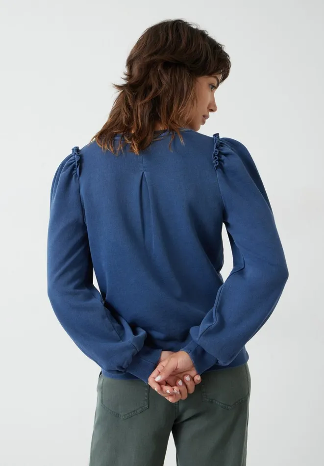 Hush Sweatshirts and Hoodies Women Emilia Cotton Ruffle Sweatshirt Navy
