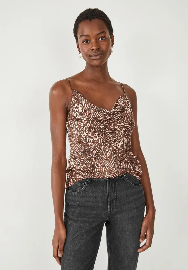 Hush Tops and Tshirts Women Alanya Cowl Neck Cami Safari Animal Brown