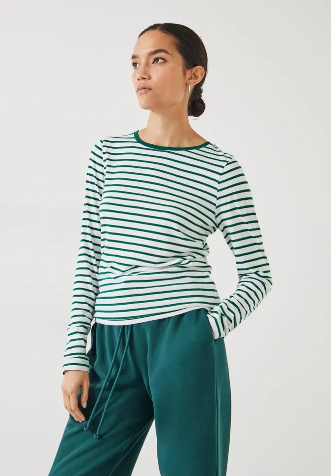 Hush Tops and Tshirts Women Anna Stripe Slim Fit Top Greenwhite