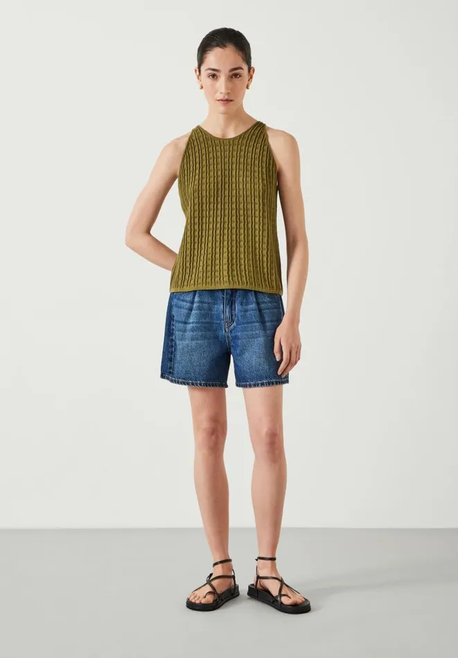 Hush Tops and Tshirts Women Cadi Wave Stitched Knitted Vest Top Olive Green