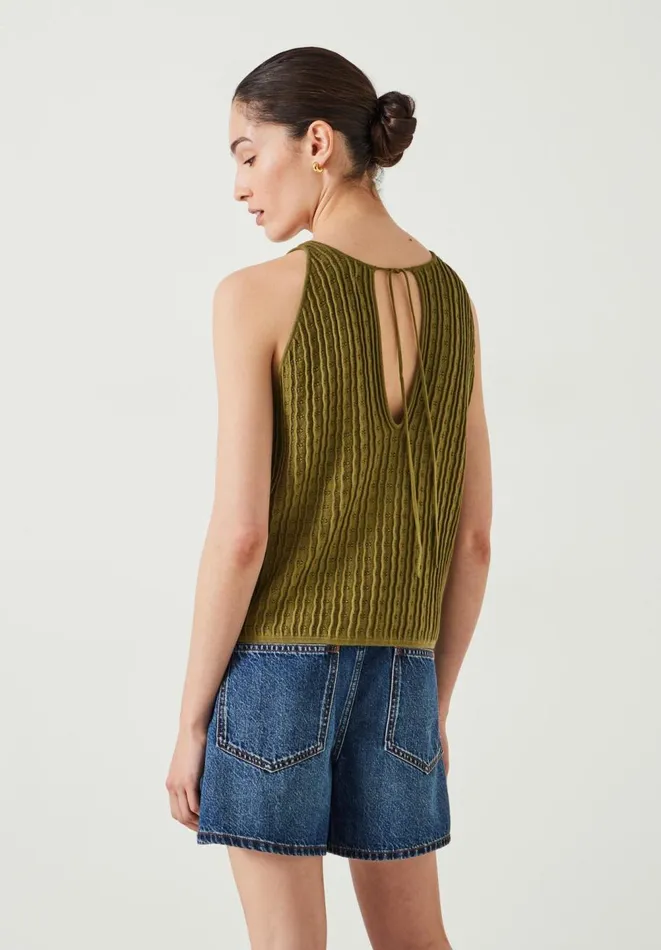 Hush Tops and Tshirts Women Cadi Wave Stitched Knitted Vest Top Olive Green