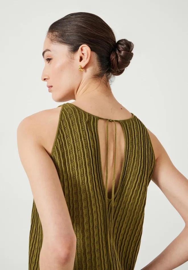 Hush Tops and Tshirts Women Cadi Wave Stitched Knitted Vest Top Olive Green