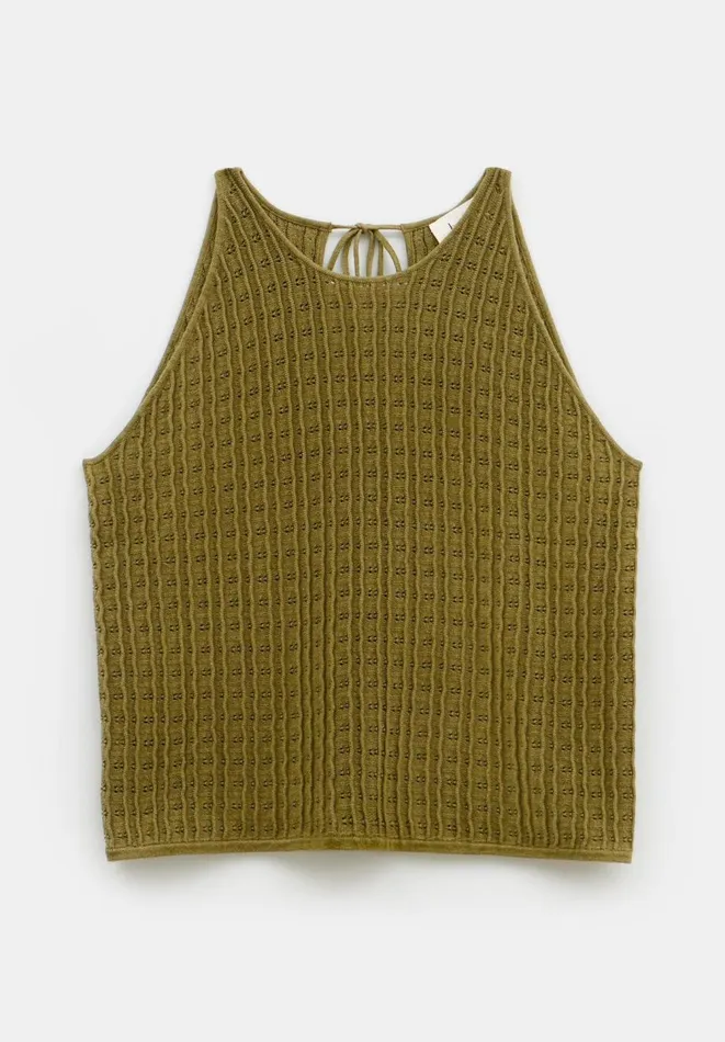 Hush Tops and Tshirts Women Cadi Wave Stitched Knitted Vest Top Olive Green
