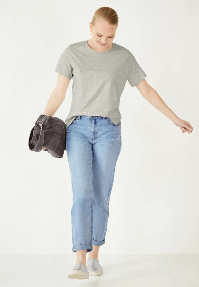 Hush Tops and Tshirts Women Cali Cotton Slub Crew Tee Lightest Grey Marl