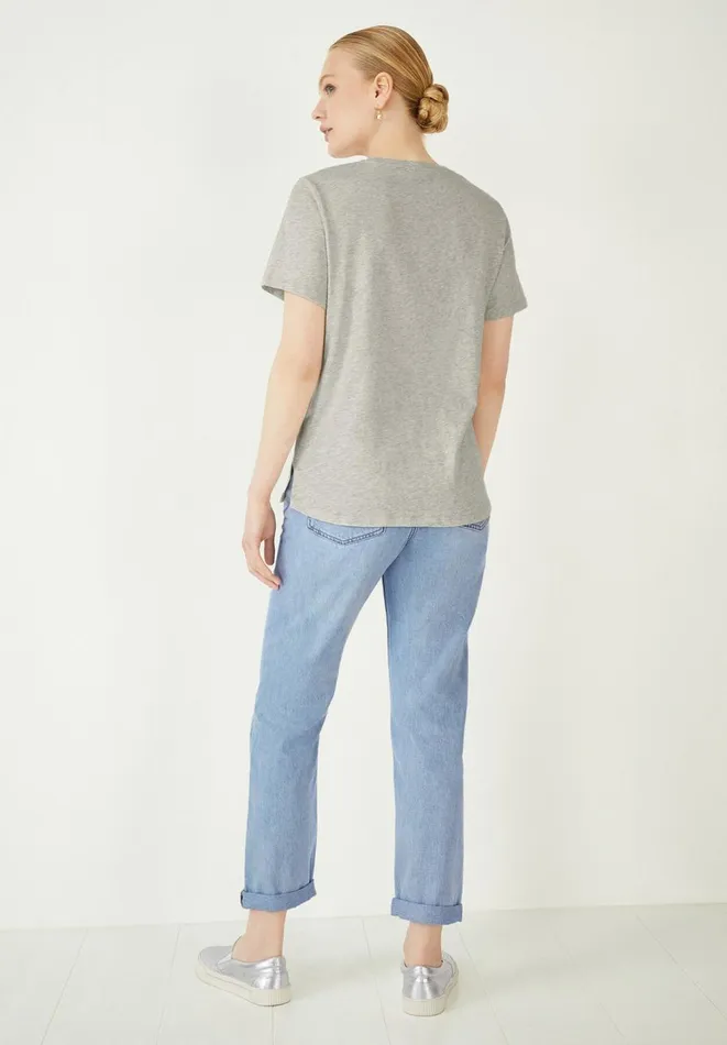 Hush Tops and Tshirts Women Cali Cotton Slub Crew Tee Lightest Grey Marl Hush Tops and Tshirts Women Cali Cotton Slub Crew Tee Lightest Grey Marl